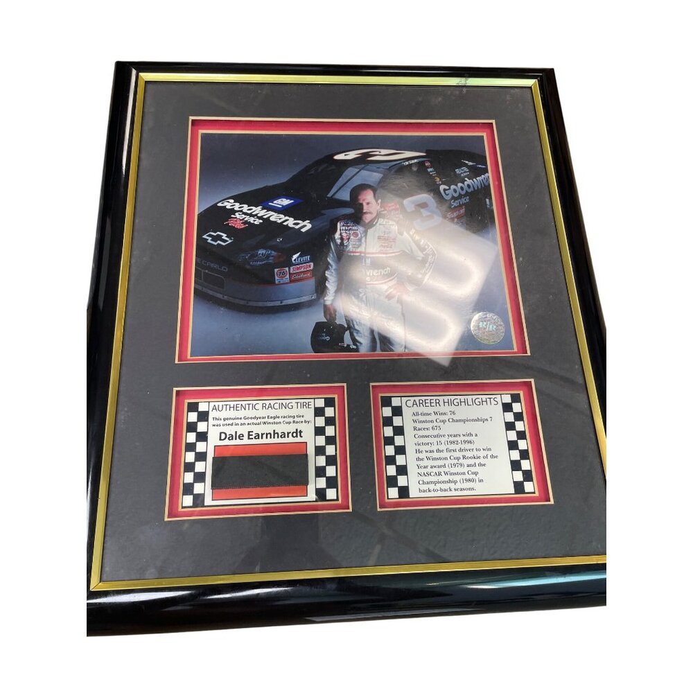 Dale Earnhardt Framed Memorabilia With Authentic Racing Tire Piece & Career High - Picture 1 of 8